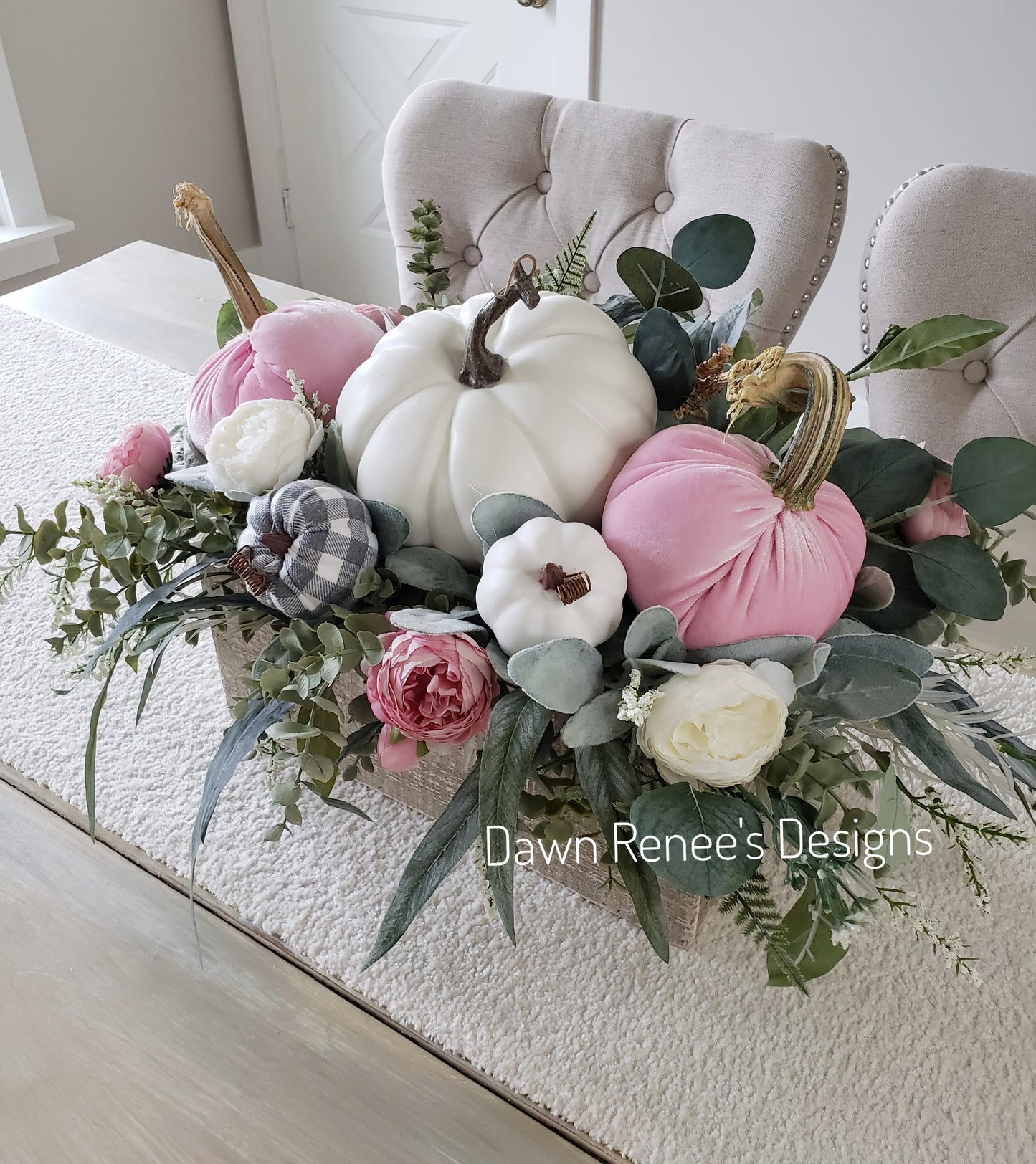Pink and White Pumpkin Centerpiece