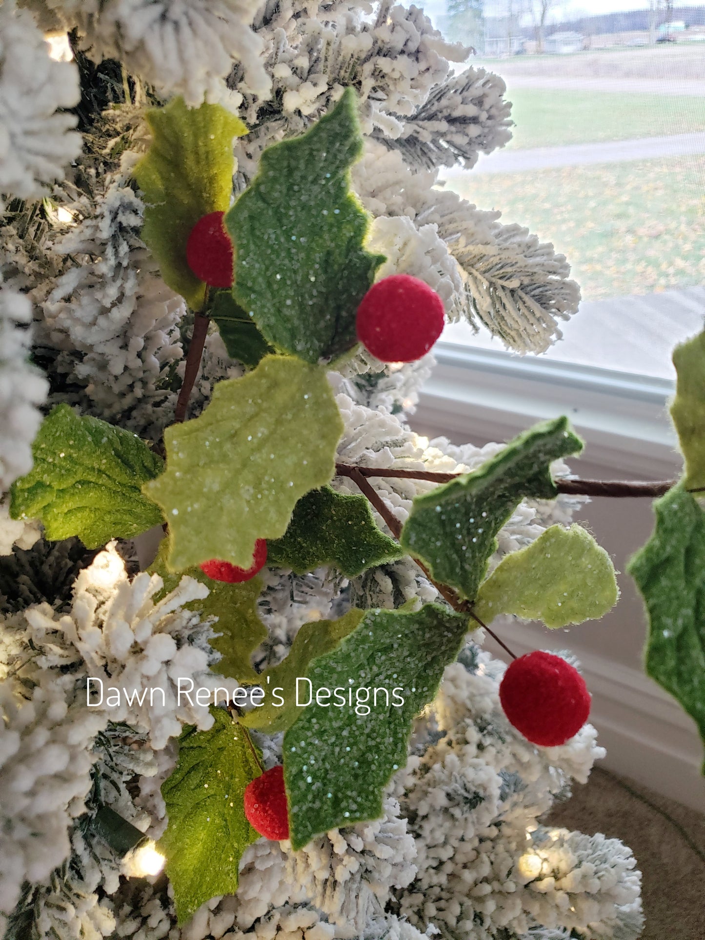 Holly Christmas Pick, Felt & Pom Pom Christmas Spray