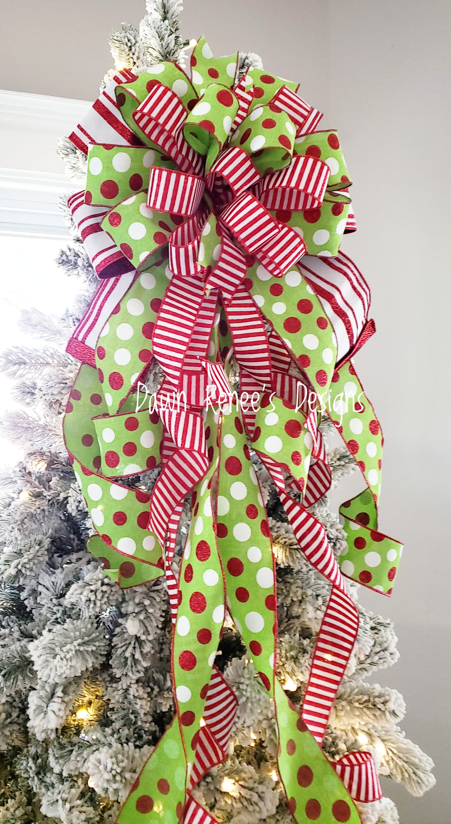 Red White Green Christmas Tree Bow with Long Streamers
