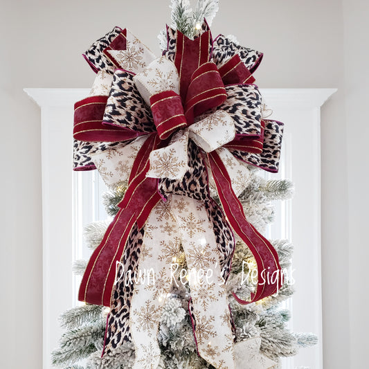 Burgundy Cheetah Christmas Tree Topper