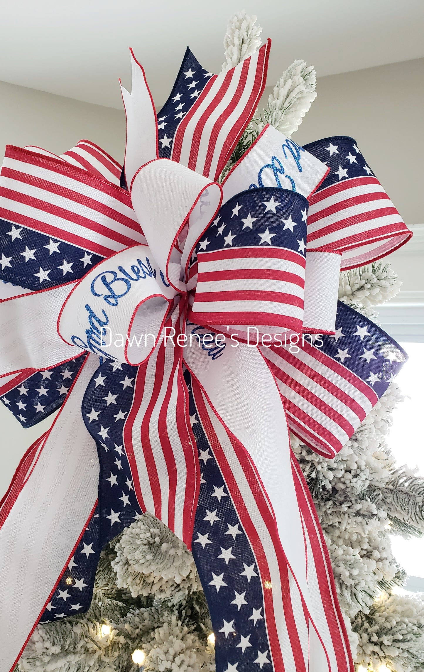 XL Patriotic Bow for Tree, Red White and Blue American Flag