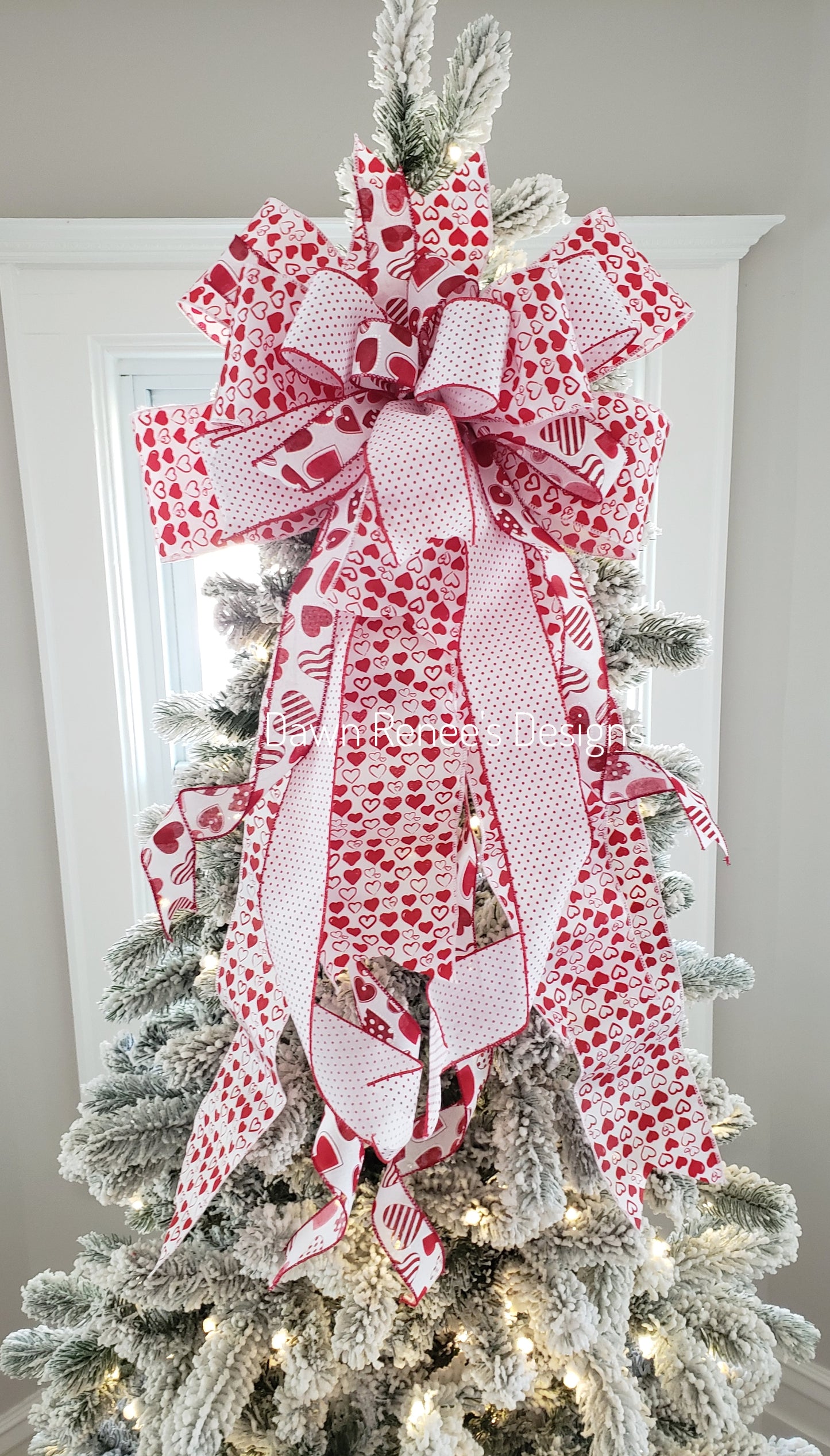 Valentines Tree Topper Bow with Long Streamers