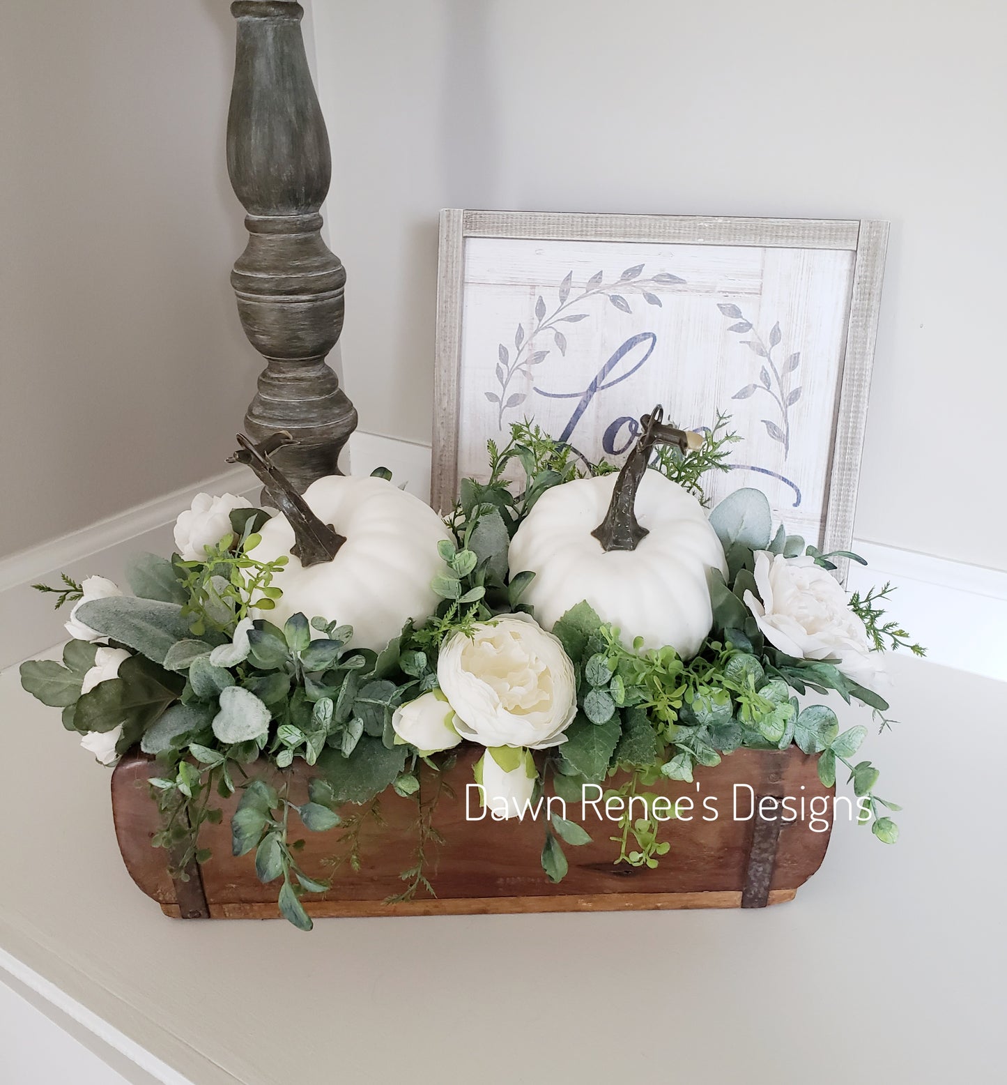 White Pumpkin and Flower Centerpiece