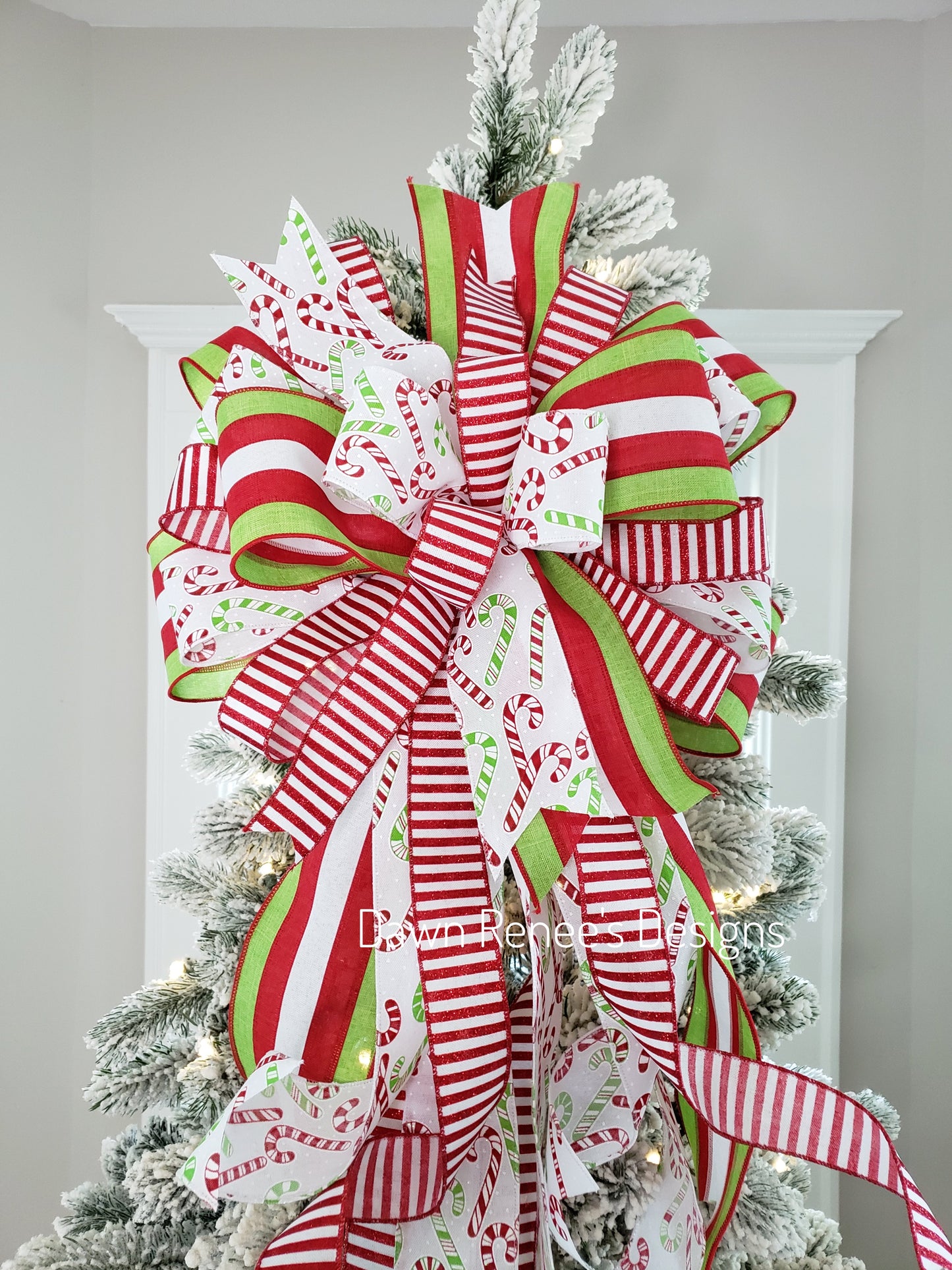 Red White Green Candy Cane Christmas Tree Topper Bow