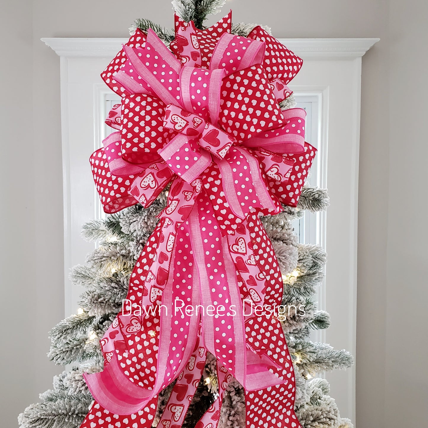 Red Pink White Valentines Tree Bow, Bow for Wreath