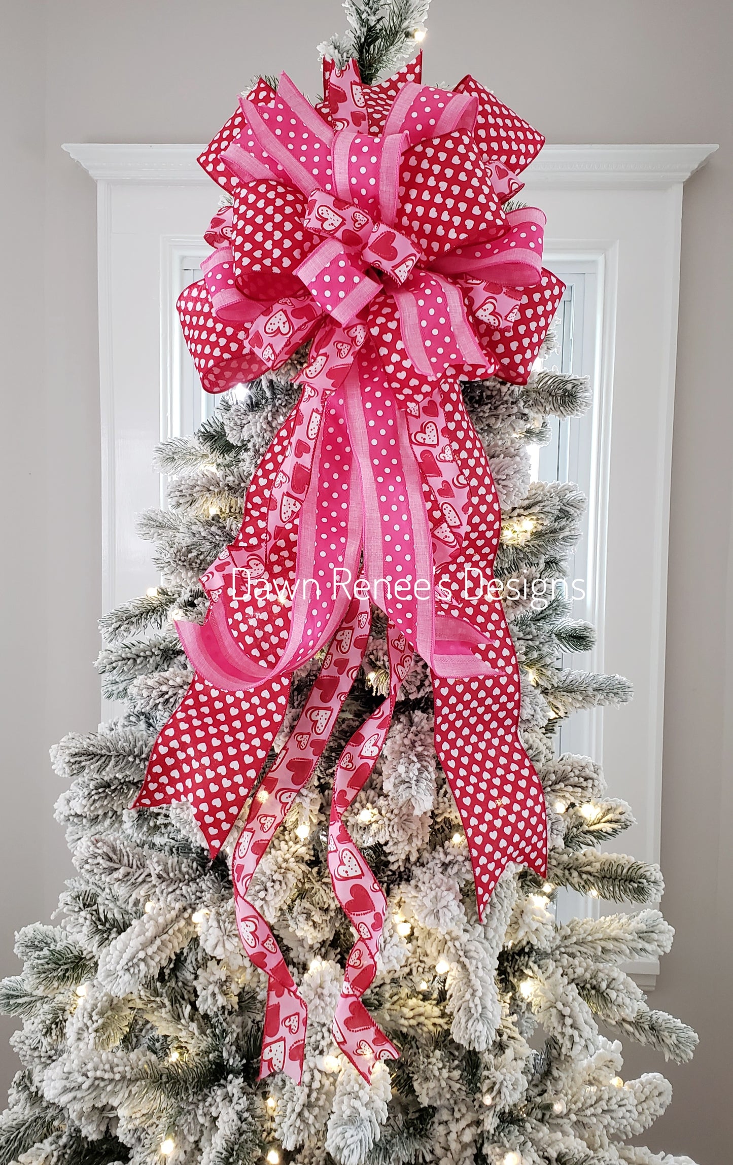 Red Pink White Valentines Tree Bow, Bow for Wreath