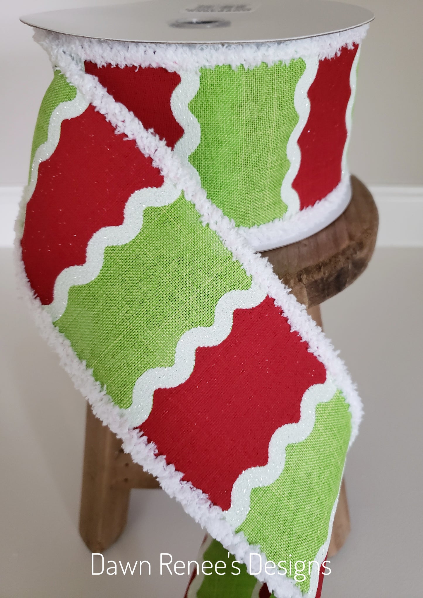 Red White Lime Green Christmas Ribbon, 2.5" X 10 yds