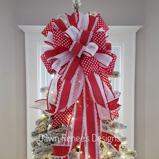 Red White Heart Valentine's Tree Bow