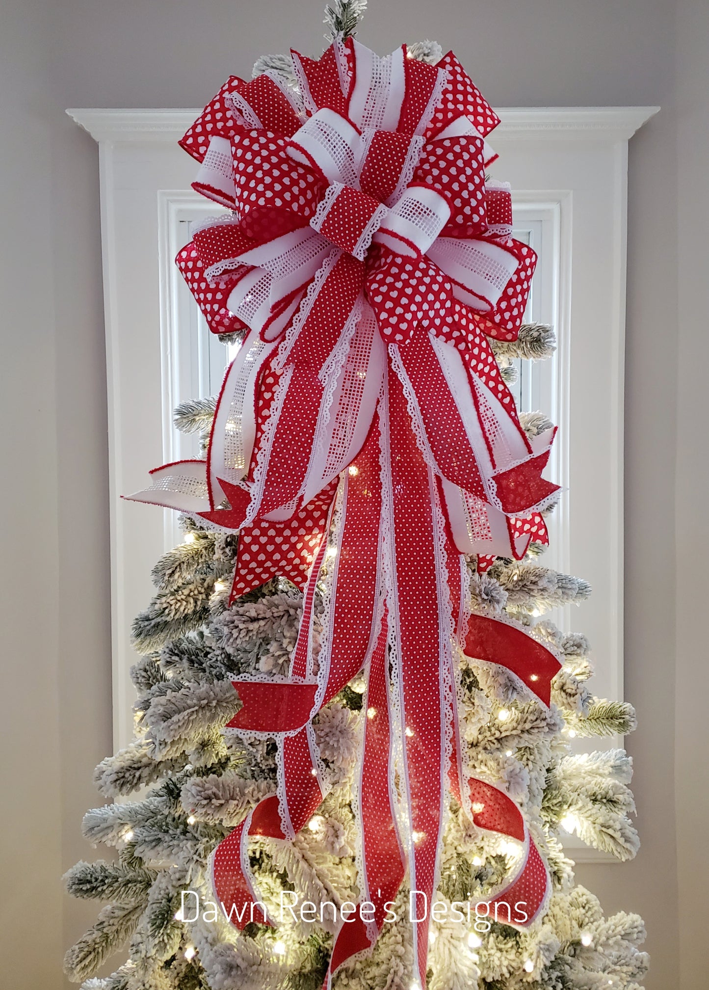 Red White Heart Valentine's Tree Bow