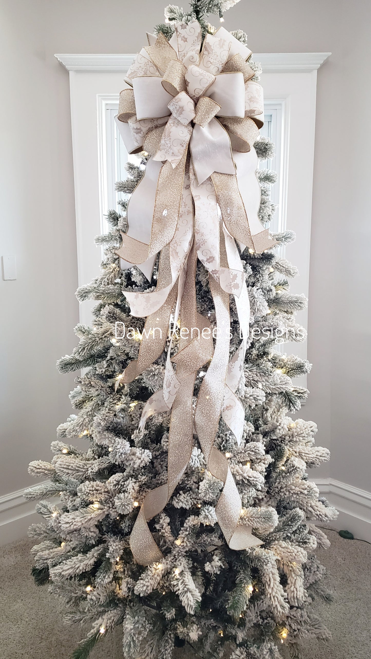 White Velvet and Gold Christmas Tree Bow