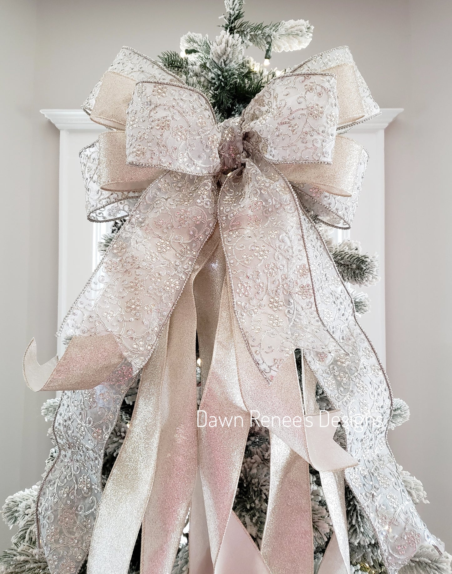 Platinum and Champagne Gold Christmas Tree Bow