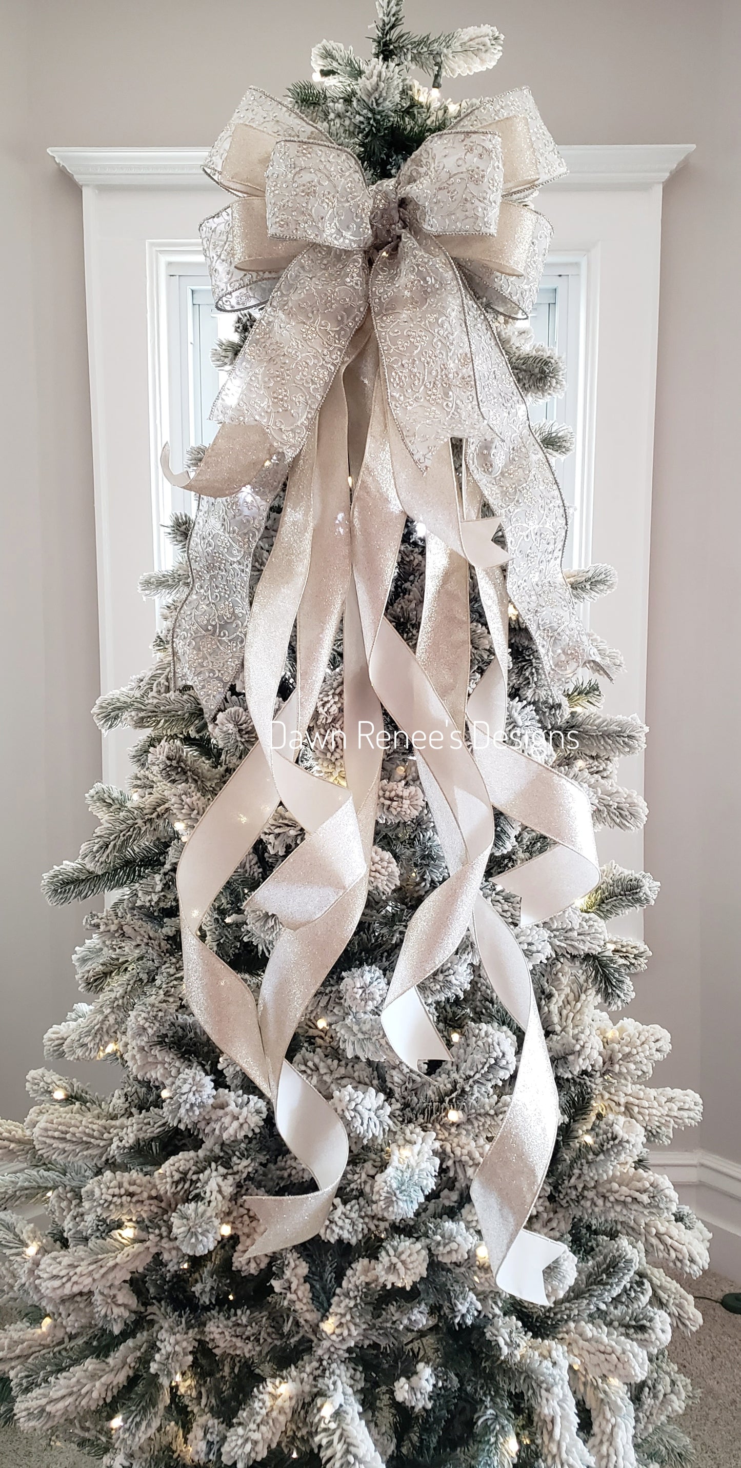 Platinum and Champagne Gold Christmas Tree Bow