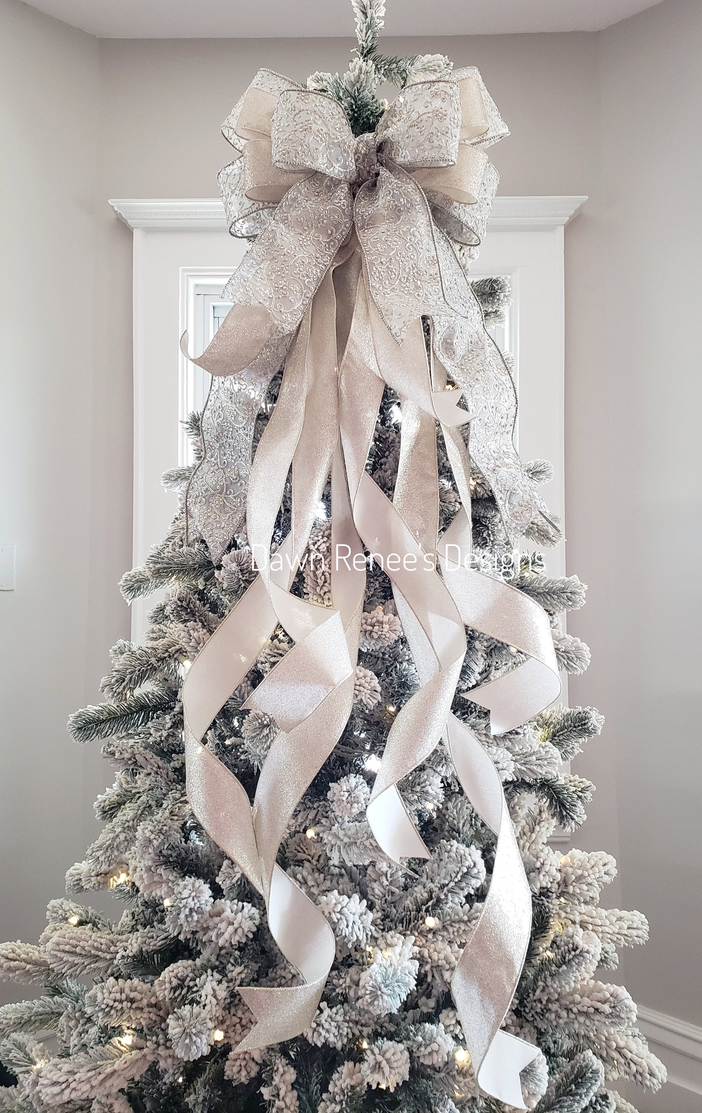 Platinum and Champagne Gold Christmas Tree Bow