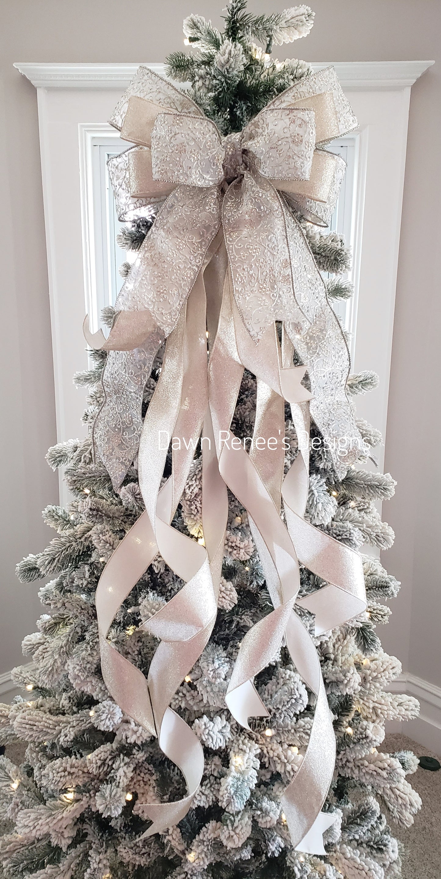 Platinum and Champagne Gold Christmas Tree Bow