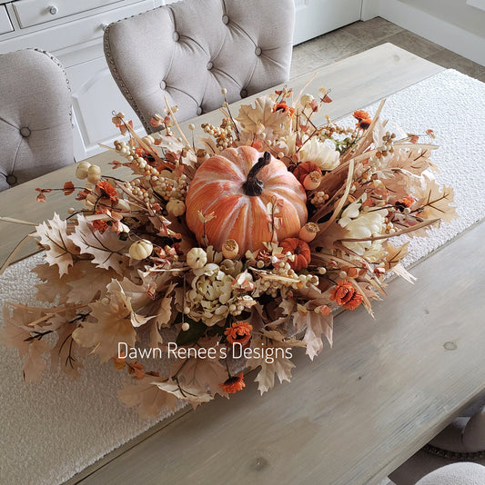 Orange Pumpkin Autumn Centerpiece for Dining Table