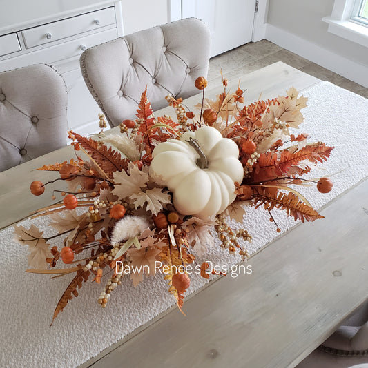Fall Table Centerpiece, Pumpkins, Fall Leaves, Fall Berries