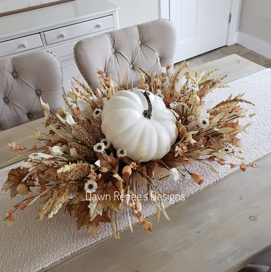 Pumpkin Centerpiece for Table in Muted Fall Colors