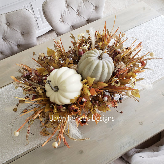 XL Rustic Fall Pumpkin Centerpiece Faux Flower Arrangement