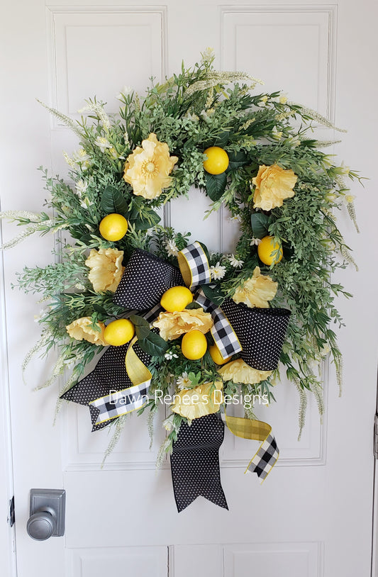 Lemon Floral Wreath with Large Bow