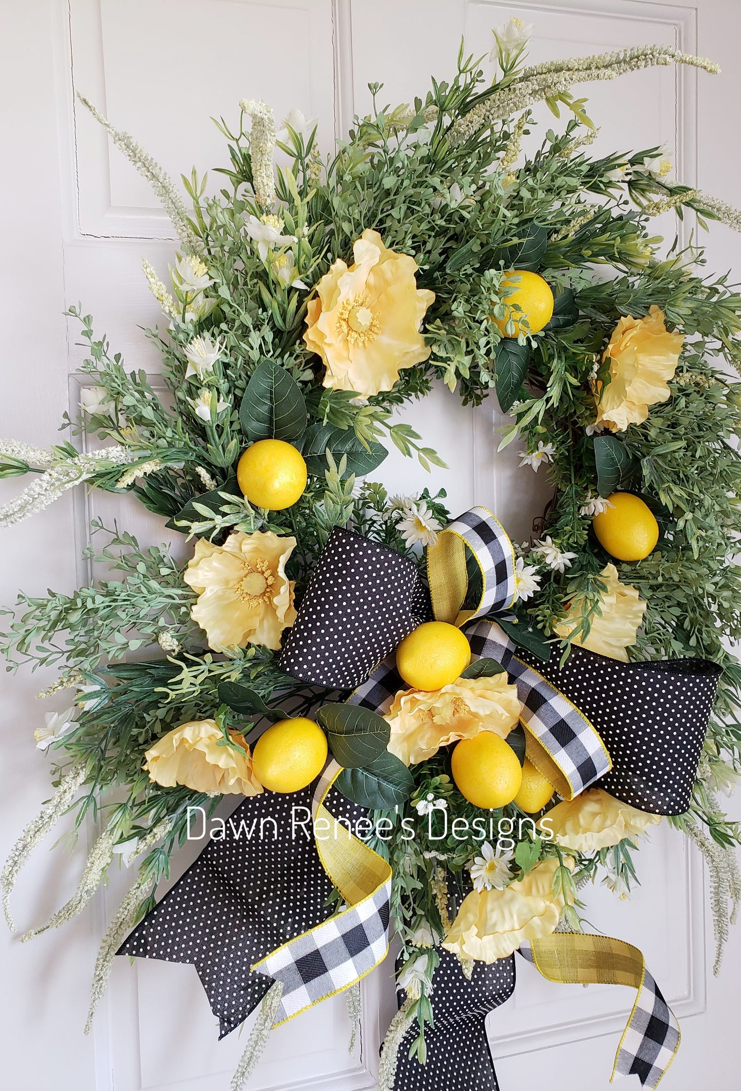 Lemon Floral Wreath with Large Bow