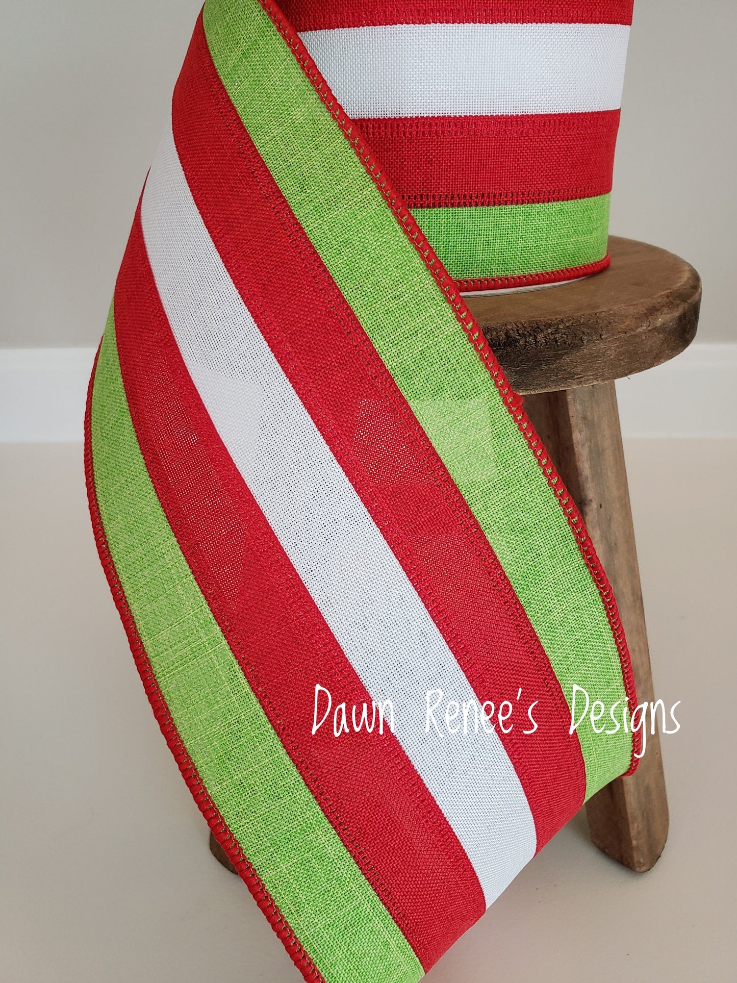 Red White Green Stripe Christmas Ribbon, 4" Wired Edge RG017623W