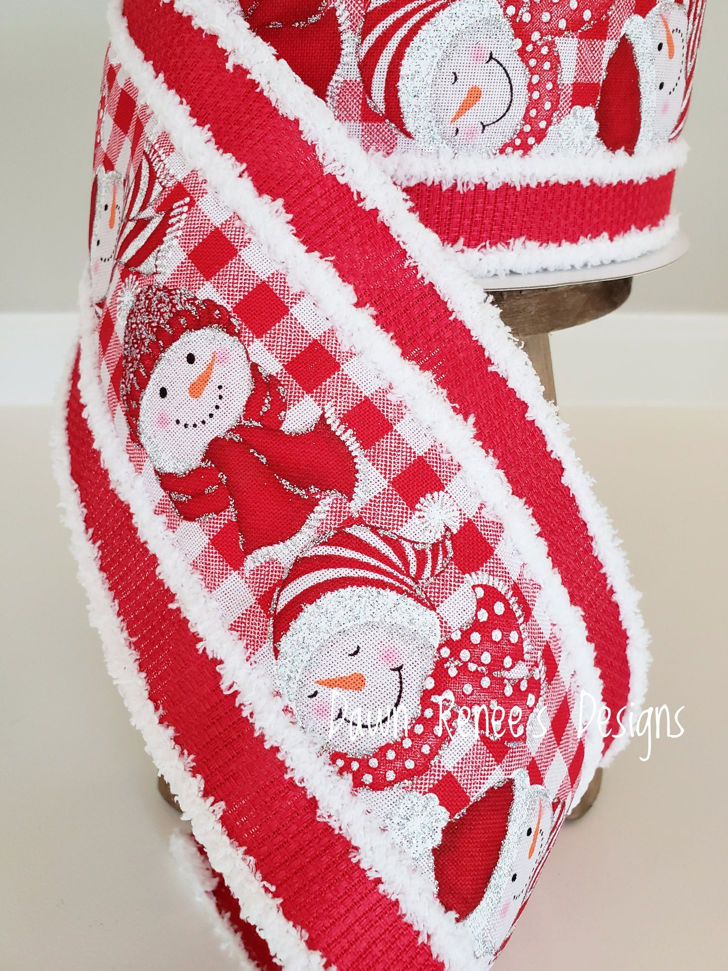 Snowman Christmas Ribbon, Red White, 4" Wire Edge Ribbon RG0829024