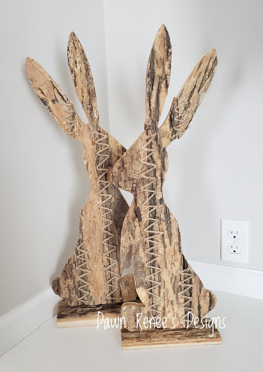 24" Tall Bark Bunny Rabbit on Pedestal